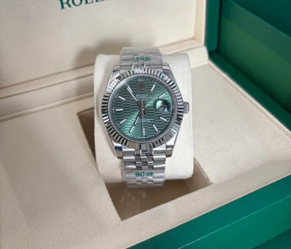 Relógio Rolex Datejust Verde Texturizado 41mm Linha Premium AAA+ Vidro Safira Aço 904L
