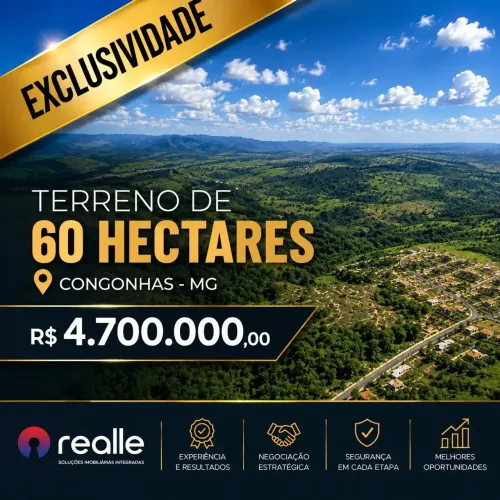 Área de 60 hectáres com 3 nascentes e 2 represas, localizado próximo a entrada de Congonha