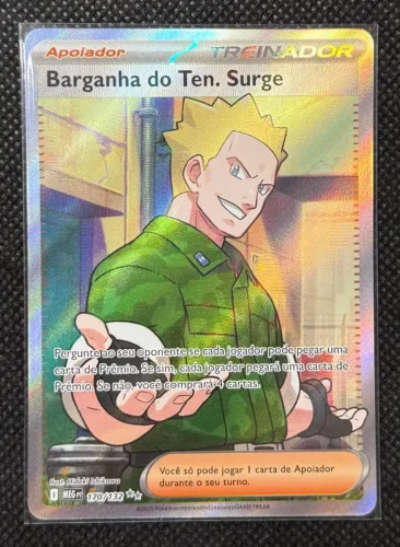 Carta Pokemon Barganha do Tenente Surge 170/132 Megaevolução