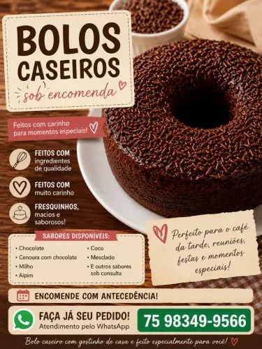 Bolos caseiros sob encomenda 