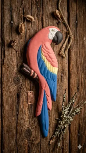 Arara vermelhas, arte em gesso