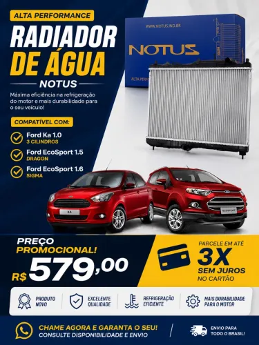 Radiador Ford Ka 3 cilindros Ford Ecosport 1.5 Sigma 