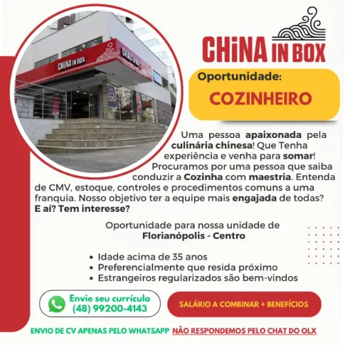 Cozinheiro - com experiência - Florianópolis