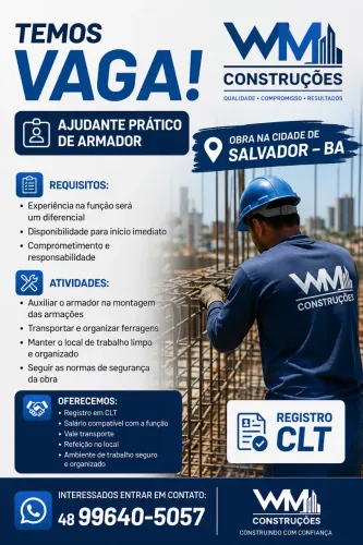 Vaga pra ajudante prático de armador