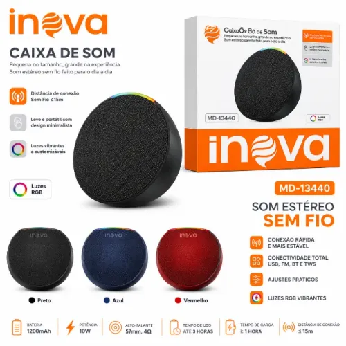 Caixa de Som Inova com Luzes RGB