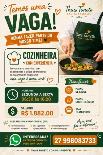 Vaga para cozinheira - Bento Ferreira Vitória