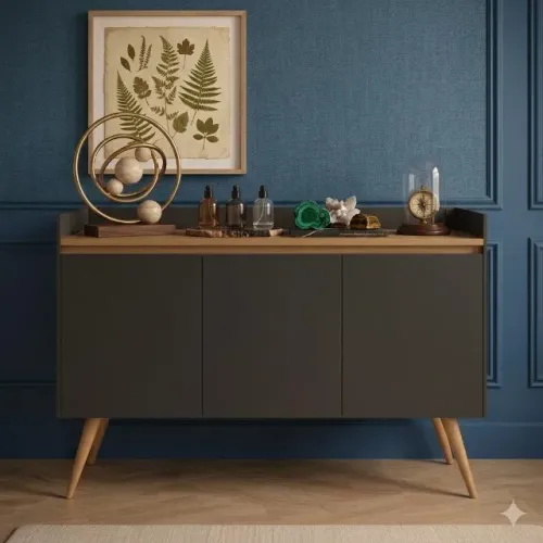 Buffet Gold 3 Portas Preto/Mel | Moderno e Elegante