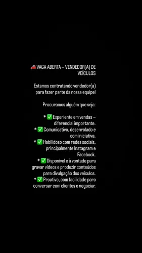 Vaga para vendedor de veículos