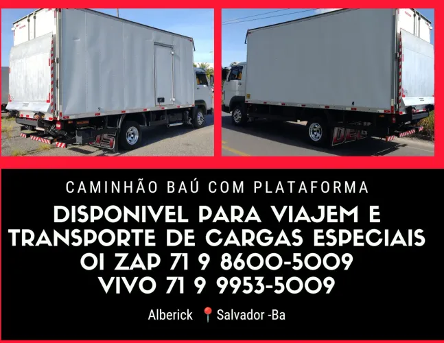 Caminhão baú com plataforma  