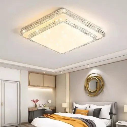 Lindo Lustre Plafon Duplo Quadrado Cristal Céu estrelado Led Multicor Sobrepor