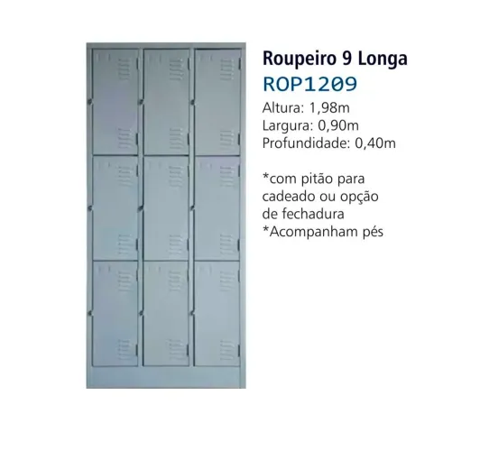 Roupeiro aço 9 portas longas 