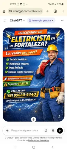 Eletricista disponível é só chamar que eu vou até você