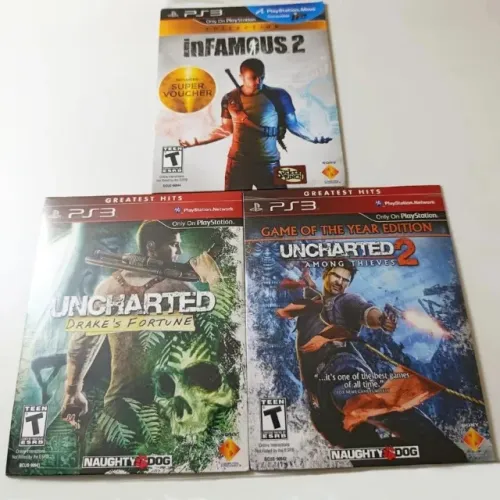  Kit Jogos PS3 Lacrados - Uncharted 1 + 2 + inFAMOUS 2 (Envelope USA)