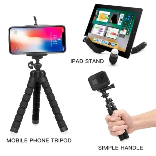 Mini Tripé de mesa flexível 360° com suporte para smartphones
