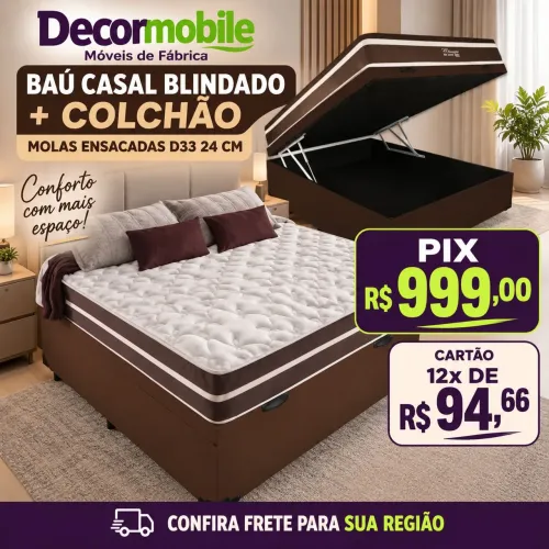 Baú casal blindado + colchão Molas ensacadas .