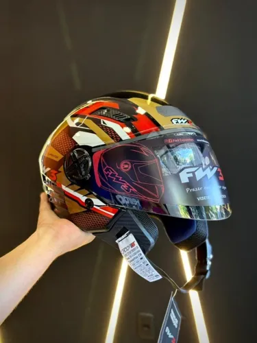 Capacete Xopen Up Fox Dourado/Vermelho 60