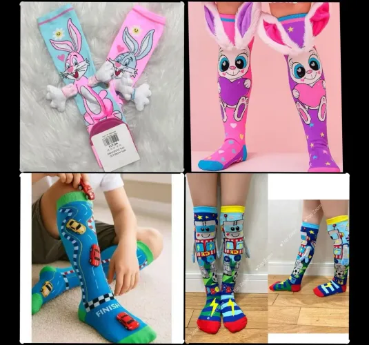 Estampada Meia 3D divertida, colorida, infantil, cano longo