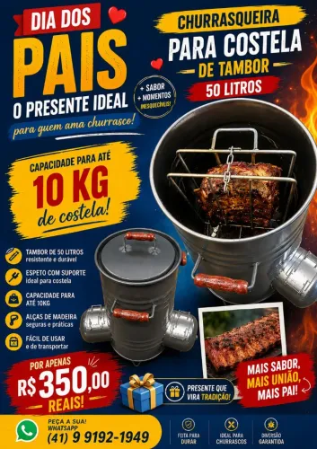 Churrasqueira para costela tambor de 50 litros