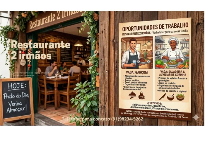 Vaga de emprego para garçom e saladeira 