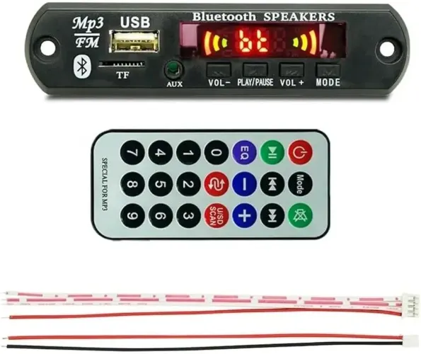 Módulo bluetooth 5.0 MP3 USB/ TF 12V rádio FM, controle remoto para áudio automotivo.