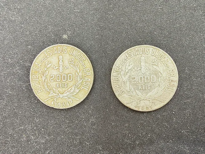 Moedas antigas de 2000 Reis 1934 e 1931