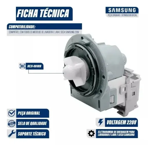 Eletrobomba de Drenagem Lava E Seca Samsung Px2026-1 Drain Pump-30w Dc31-00181b 220v 