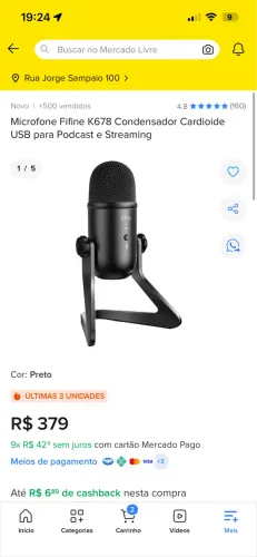 Microfone Fifine K678 Condensador Cardioid USB para Podcast e Streaming 