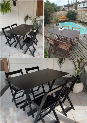 Jogo mesa 1,20x70 com 4 cadeiras dobráveis preta ou marrom