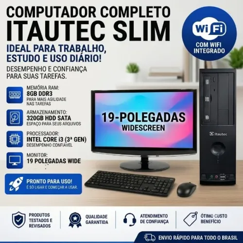 Computador Completo Intel i3 Com 8gb ram Ddr3 HDMI 320gb Sata Wifi Trabalho Estudo Tela 19