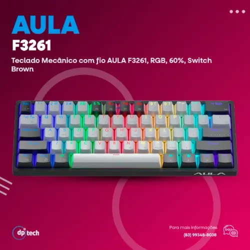 PROMOÇÃO!! Teclado Mecânico Com Fio AULA F3261 60% RGB | Hot-Swap | Switch Brown