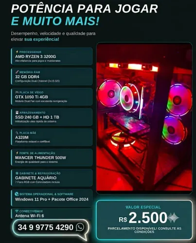 Pc gamer Ryzen 3 com 32gb ram