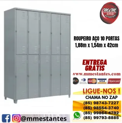 Entrega Grátis - Armário de Aço Guarda-Volumes com 10 Portas Longo