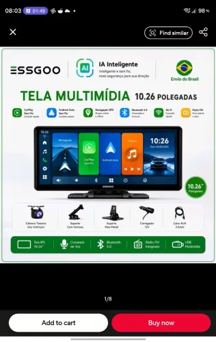 Central Multimídia Portatil 10" - Android Auto/Carplay sem fio ESSGOO