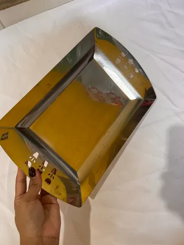 Bandeja Vintage em Aço Inox com Fundo Âmbar - Artigo Antigo