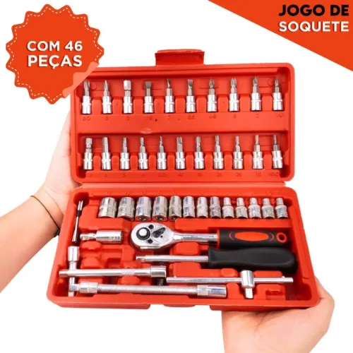 ? Kit de Ferramentas 46 Peças com Catraca e Maleta - R$ 80,00
