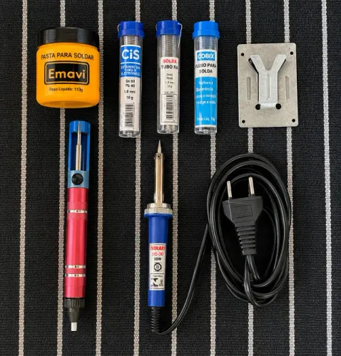 Kit de Solda Eletrônica com 2 Ferros + Sugador + Pasta e Acessórios