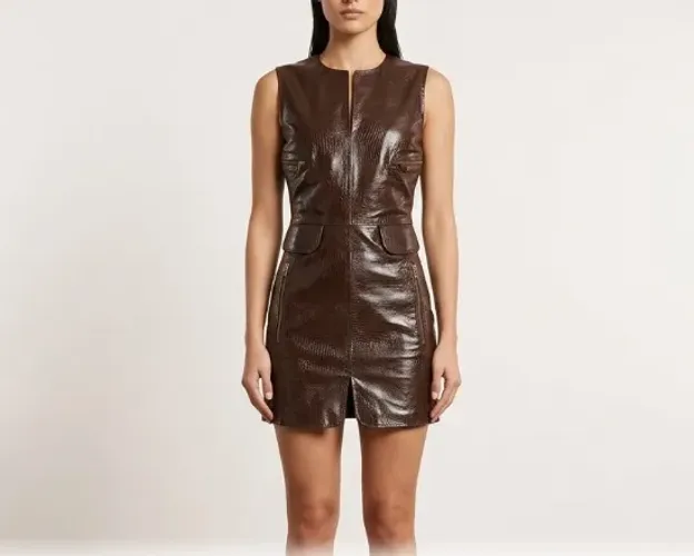 vestido de couro legítimo croco tactile marrom luxo Tam 34