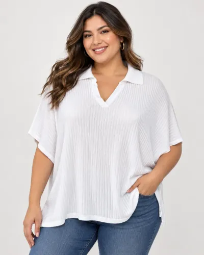 Blusa Feminina Polo Canelada Branca Tam G - Marisa