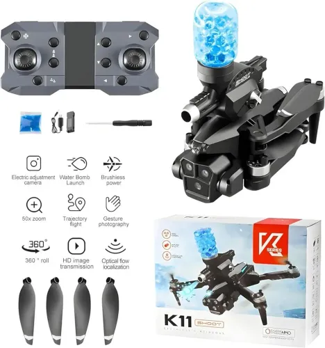 Drone K11 Shoot - 3 Câmeras + Disparo de Bolinhas de Gel + Controle