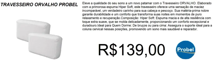 Travesseiro- probel - confortável - compre hoje e receba em até 72 horas