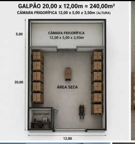 Galpão com câmara congelada/refrigerada