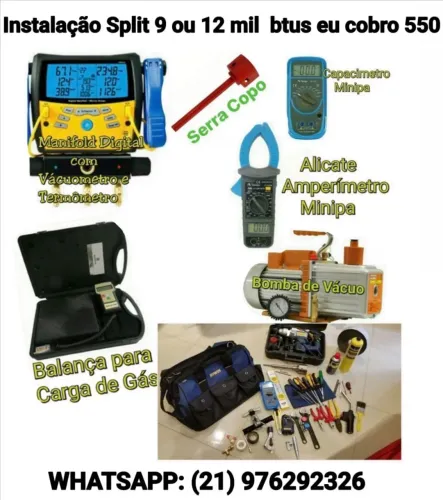 Instalação Split 9 até 12 mil  btus 300