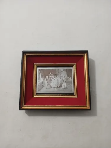 Antigo Quadro com Placa de Metal Francesa Gravação A. Lebey
