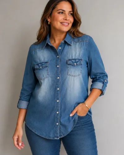 Camisa feminina jeans tam 44 / 46 AMISU