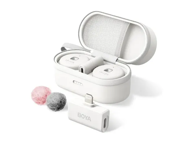 Microfone sem fio de Lapela BOYA Omic-D-W Branco com cancelamento de ruído - Novo Lacrado