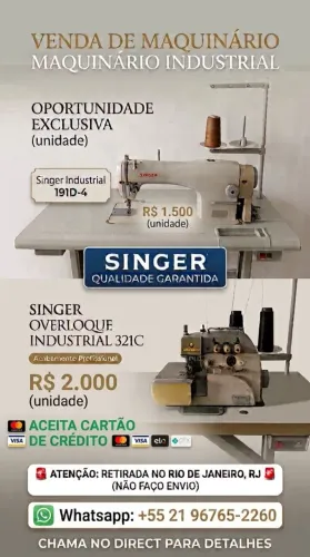 Máquina de costura industrial reta e overloque Singer