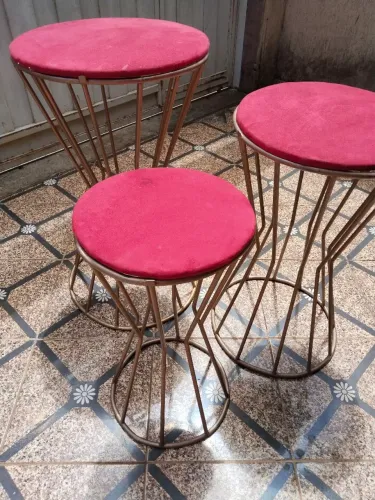 Trio de Mesas Decorativas em Suede Vermelho 