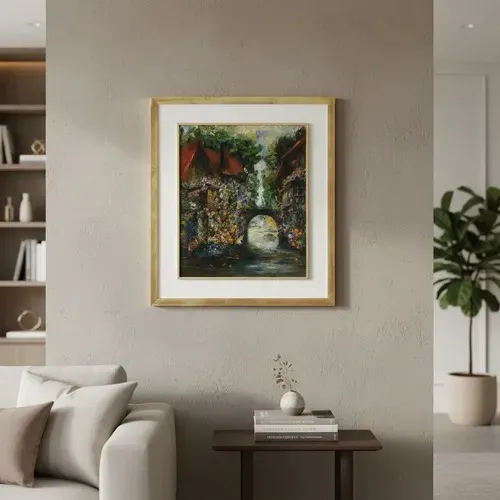 Quadro Decorativo Óleo Sobre Tela de Dea Figueiredo - moldura em madeira - década de 1940