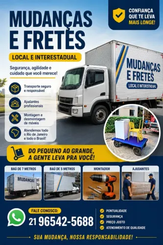 Fretes Mudanças Rio e Interestaduais com Ajudantes e Serviço de Montador