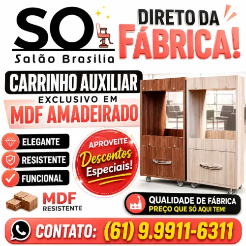 Carrinho Auxiliar Profissional para Salão - MDF Amadeirado | Direto da Fábrica!